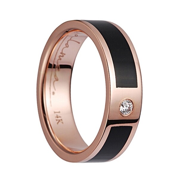 Shop 14K Rose Gold Flat Wedding Band With Ebony Wood Inlay ... (600 x 600 Pixel)
