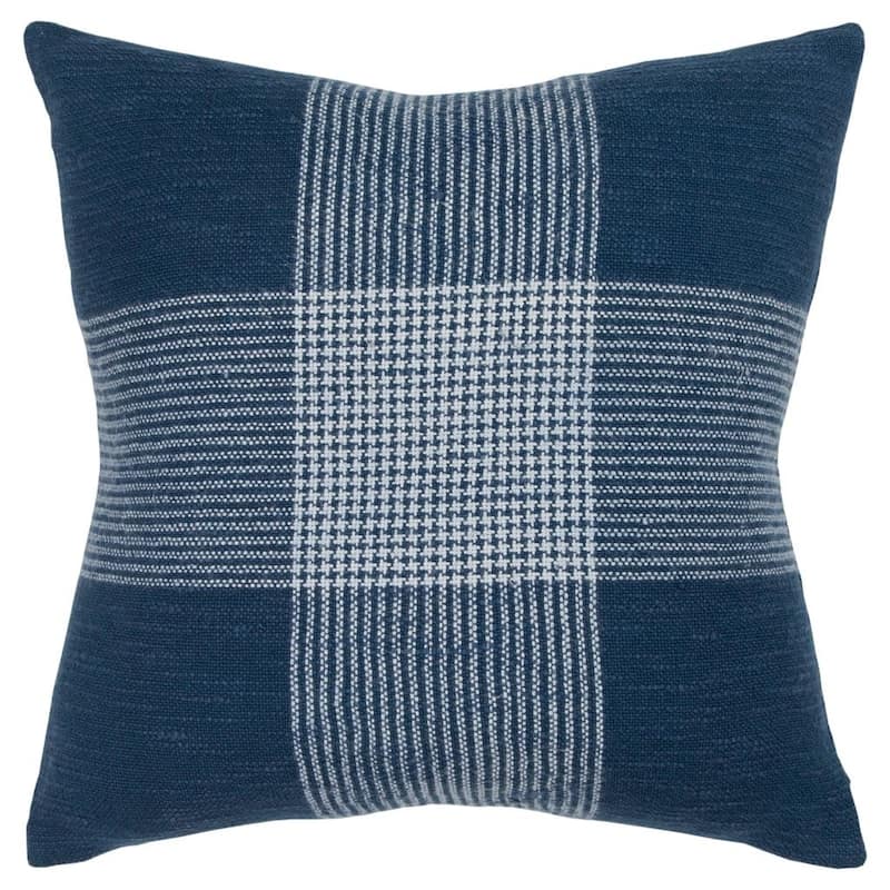 Rizzy Home Plaid Indigo/White Decorative Down Filler Pillow - 20"x20"