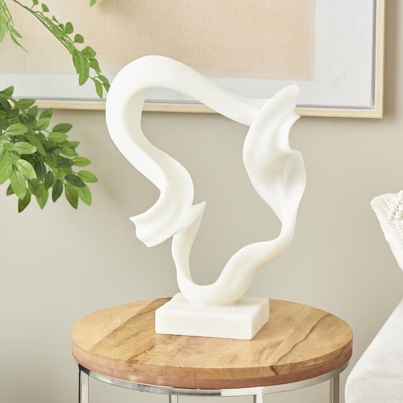 Polystone Abstract Twisted Wave Decorative Sculpture with Elevated Base - White - Roche River Decor