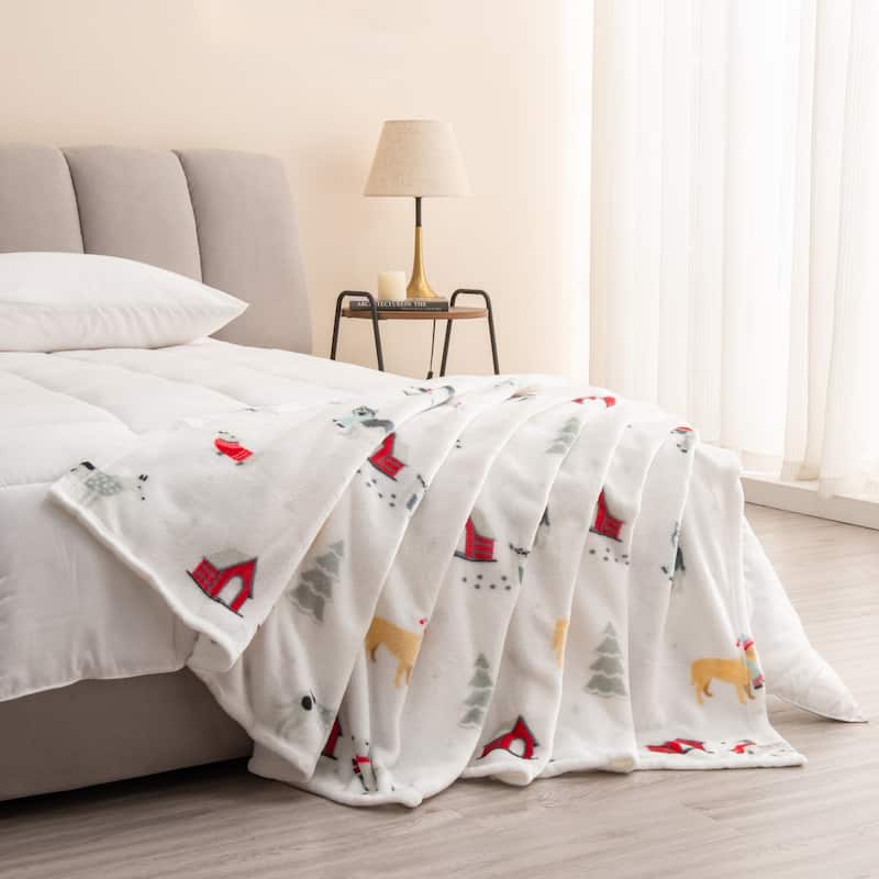 Luxurious Velvet Plush Fleece Holiday Printed Throw Blanket