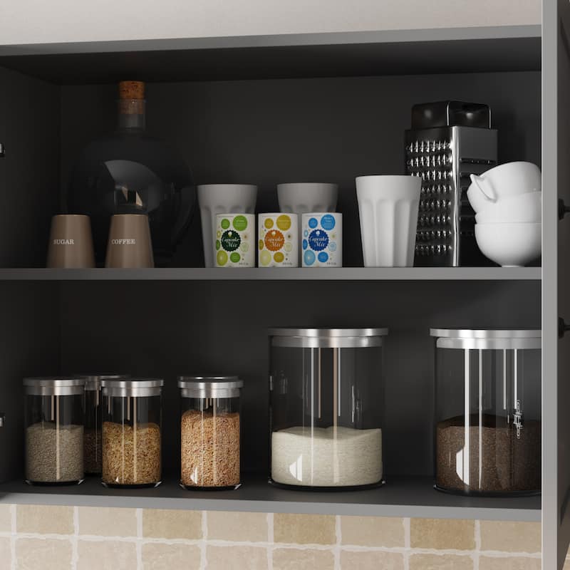 2 Piece Modular Closet Storage Set with Floor and Wall Cabinets Pantry