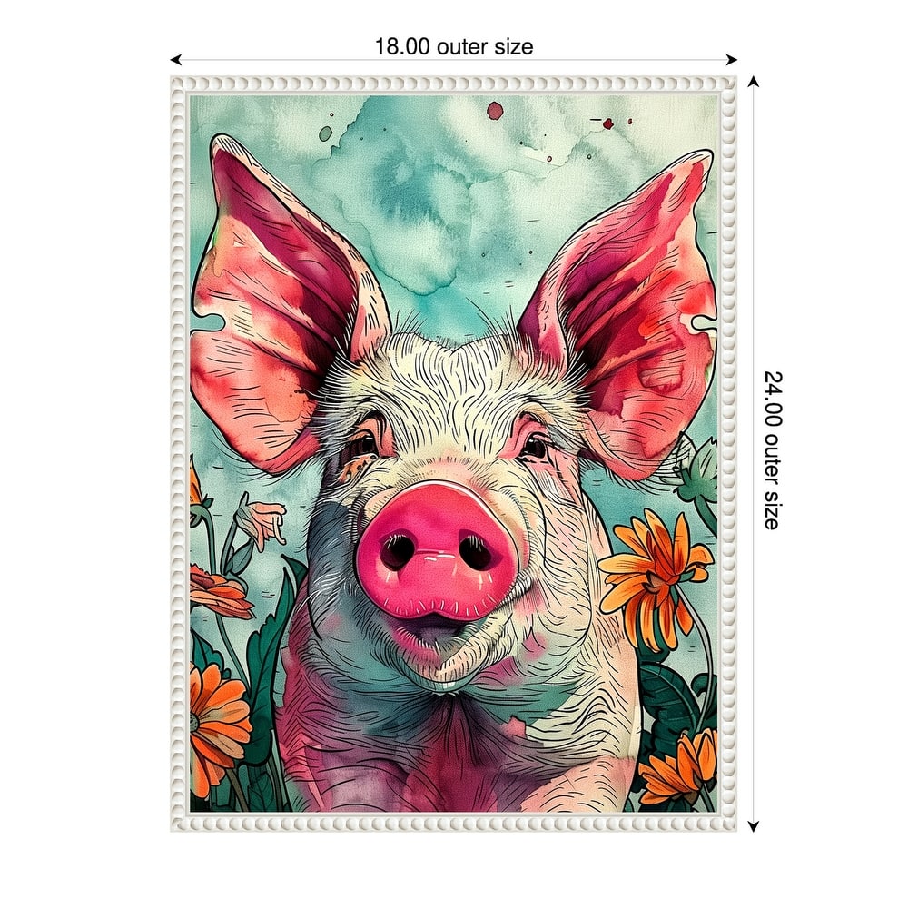 Pig in Flowers by Justyna Jaszke Framed Canvas Wall Art