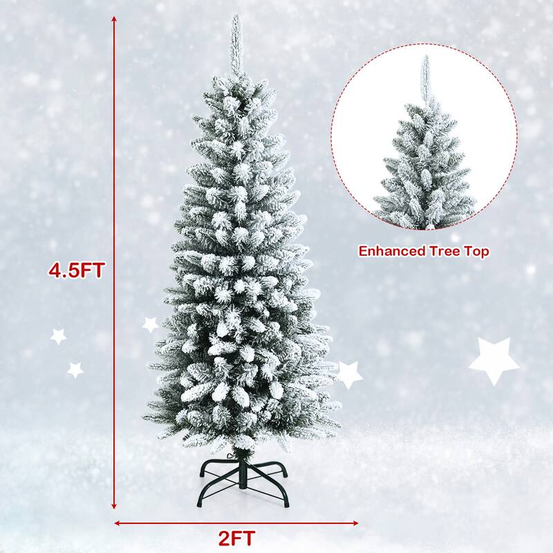Gymax 4.5/6.5/7.5 FT Artificial Slim Christmas Tree Unlit Snow-Flocked