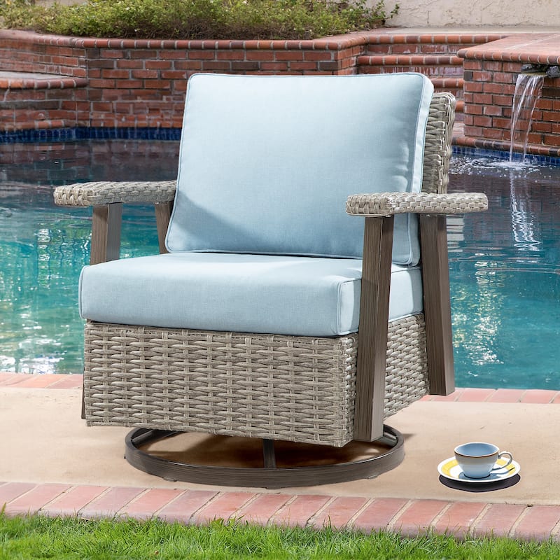 Cozywor Wicker Patio Outdoor Rocking Chair Swivel Lounge Chair