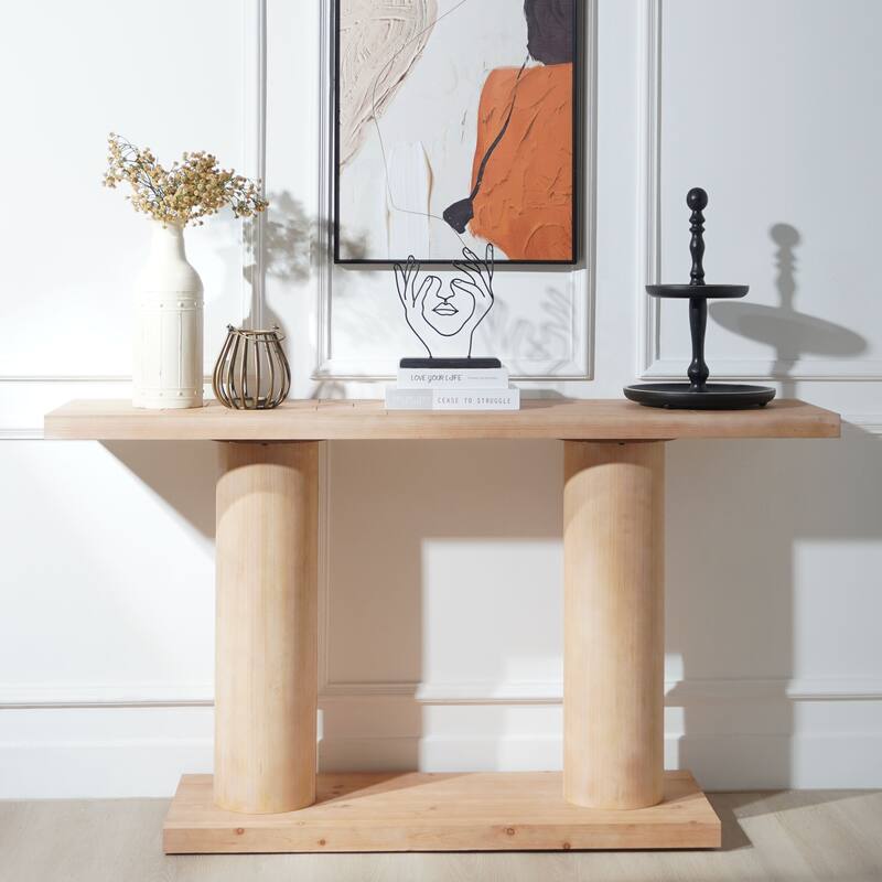 Modern Wooden Console Table with Column Pedestal Design