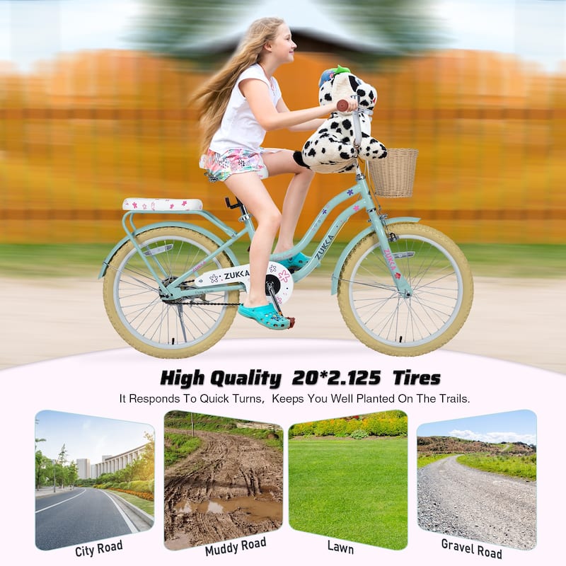 Multiple Colors,Girls Bike With Basket For 7-10 Years Old Kids,20 Inch Wheel,No Training Wheels Included