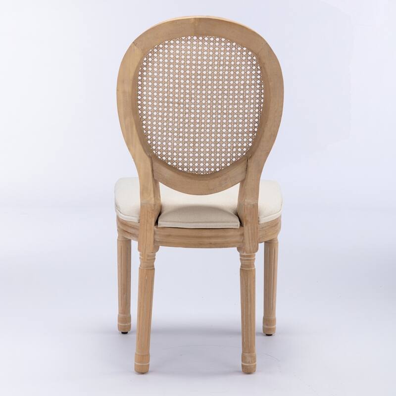 French Style Solid Wood Frame Antique Painting Linen Fabric Back Dining Chair