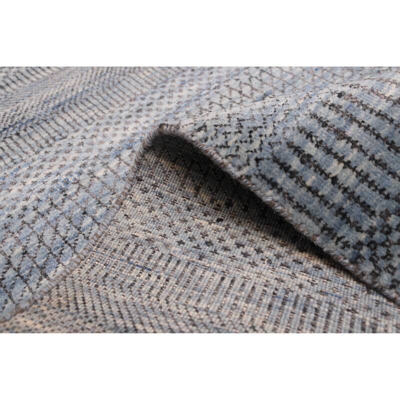 ECARPETGALLERY Hand-knotted Finest Silk Shadow Dark Blue Viscose, Wool Rug - 2'7 x 14'1