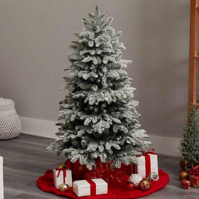 4’ Pre-Lit Flocked North Carolina Fir Artificial Christmas Tree, Warm White Lights - 4 Foot