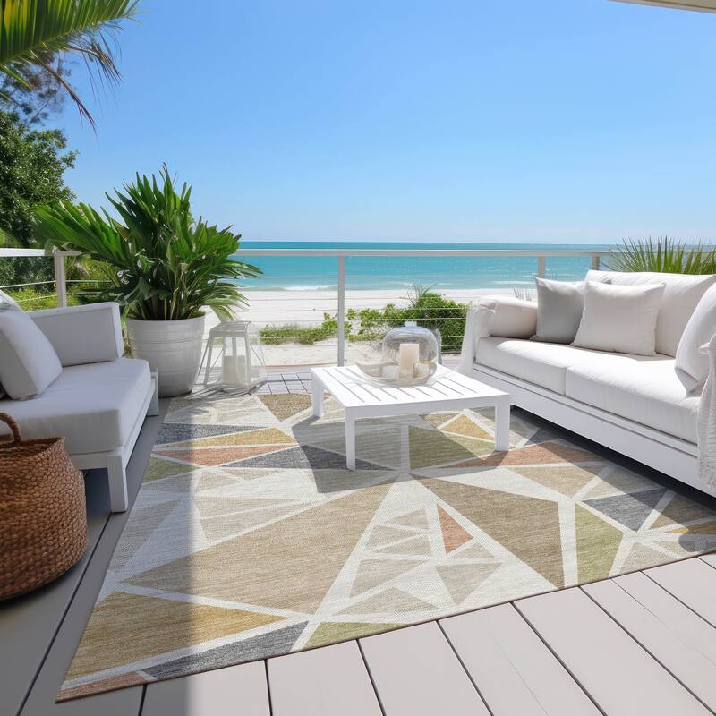 Machine Washable Indoor/ Outdoor Abstract Mosaic Chantille Rug