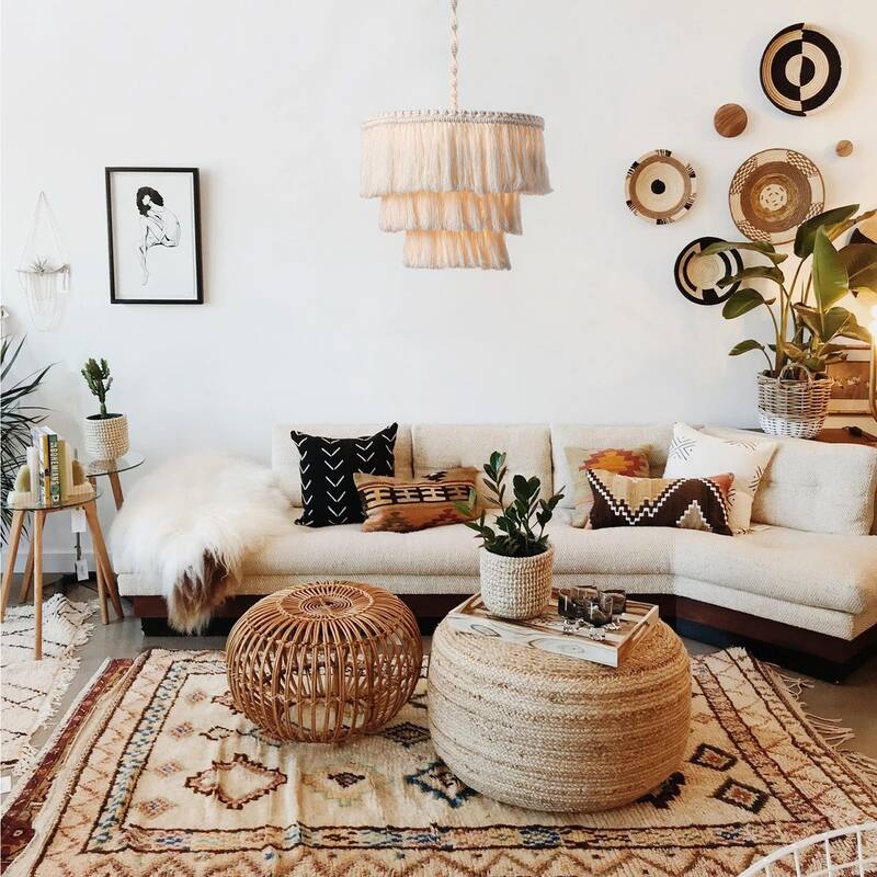 Bohemia Beige 1-Light Cotton Tassel Handmade Design 15.74 Inches Wide Boho Chandelier