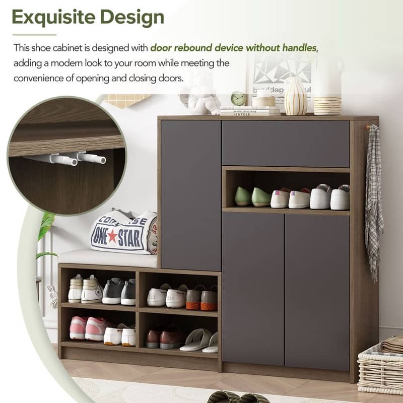 2-in-1 Multi-functional Shoe Rack with Adjustable Shelves,Shoe Storage Bench with Padded Seat