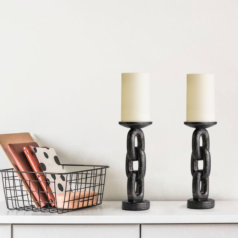 American Art Decor Linked Luminaires 2-Piece Table Top Candle Holders - 9" x 3.5"