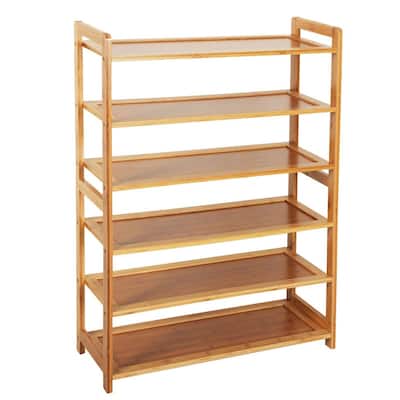 6-Tier Wood Shoe Shelf Storage Organizer Free Standing Shoe Rack Shelves