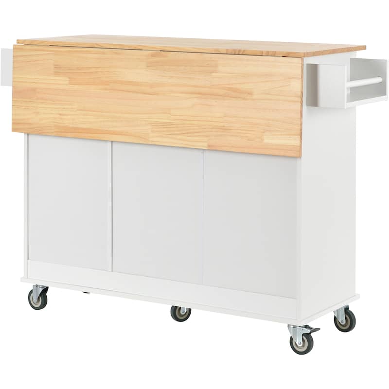 Kitchen Island Cart with Solid Wood Top, Drop Leaf Breakfast Bar, Mobile Kitchen Cart on Wheels with Towel Rack & Drawer