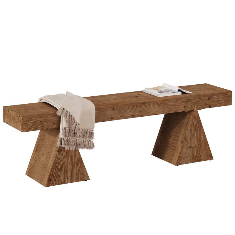 63" Solid Wood Bench, End of Bed Bench, Farmhouse Entryway Benches for Bedroom, Hallway, Kitchen