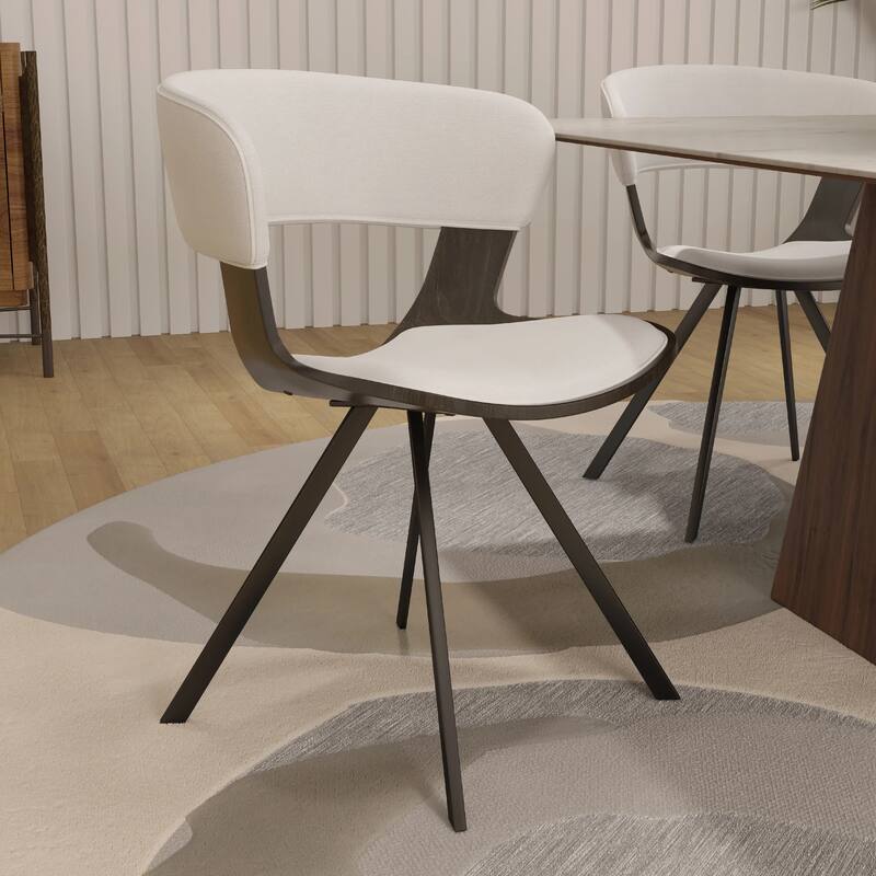 Nymia Upholstered Dining Chair with Saddle Seat - Velvet or Leather Accent Chair with Open Back and Iron Legs Set of 2