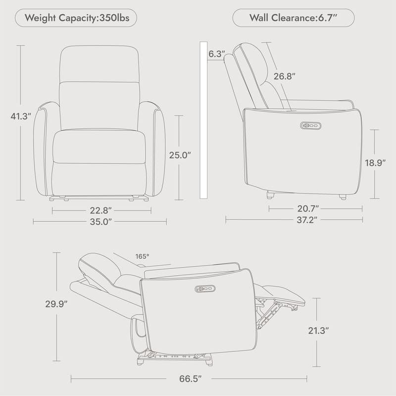 Spruce & Spring Dual Motors Power Lay Flat Recliner with Headrest