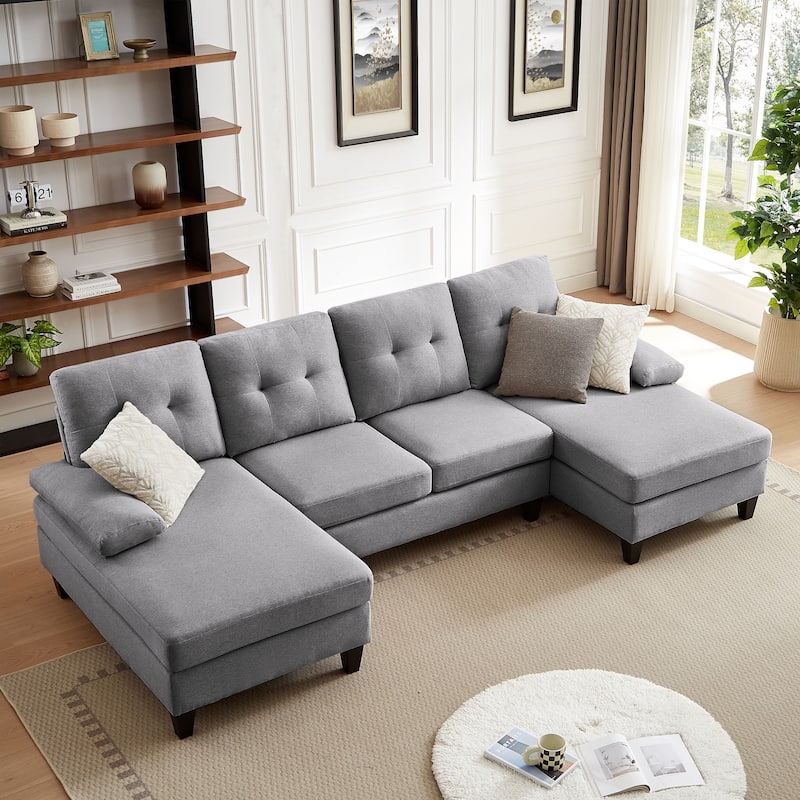 Jarenie U-Shaped 4 Seat Sectional Sofa Couch with Double Chaise for Living Room