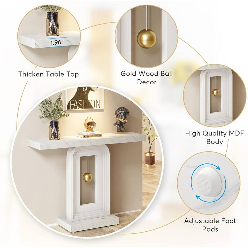 40" Faux Marble Console Table, Modern Entryway Table for Living Room, Hallway & Entrance