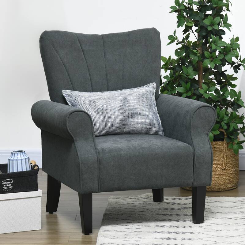 Dark Gray Modern 31.5" High Back Upholstered Arm Chair with Wood Legs for Living Room