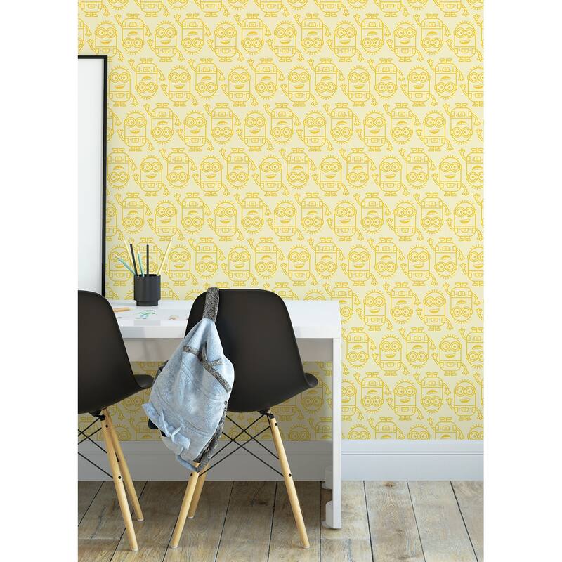 Minions Line Art Yellow Peel and Stick Wallpaper by RoomMates