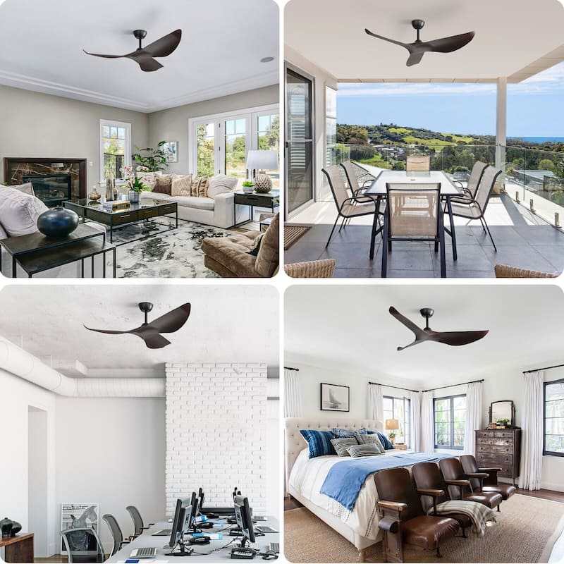 Sofucor 52inch Farmhouse Vintage Ceiling Fan with Wave-shaped curved Blades, Remote Control,Without Light - 52 Inches