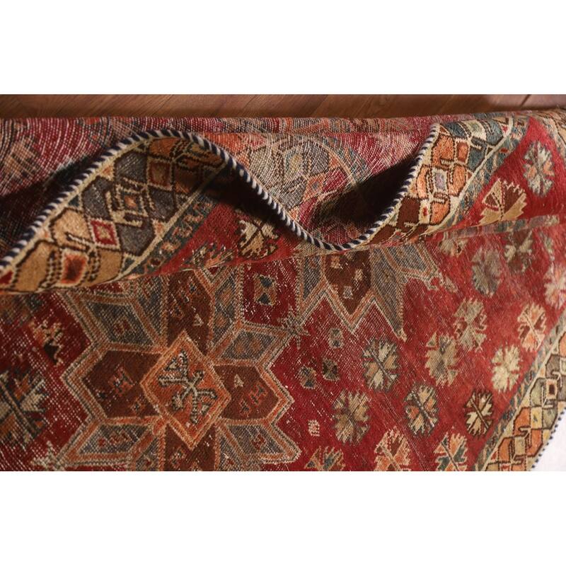 Geometric Shiraz Persian Antique Runner Rug Hand-knotted Wool Carpet - 4'4"x 8'8"