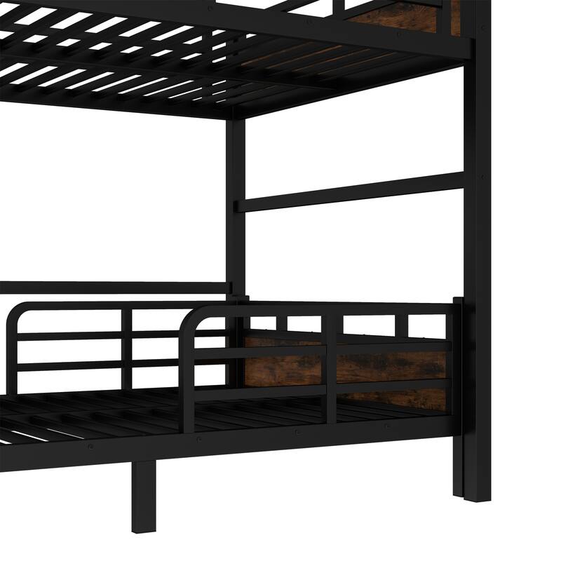 Roomfitters Twin/Full/Queen Metal Bunk Bed & Loft Bed with Raised Safety Fence, Convertible Platform Design, Vintage Wood