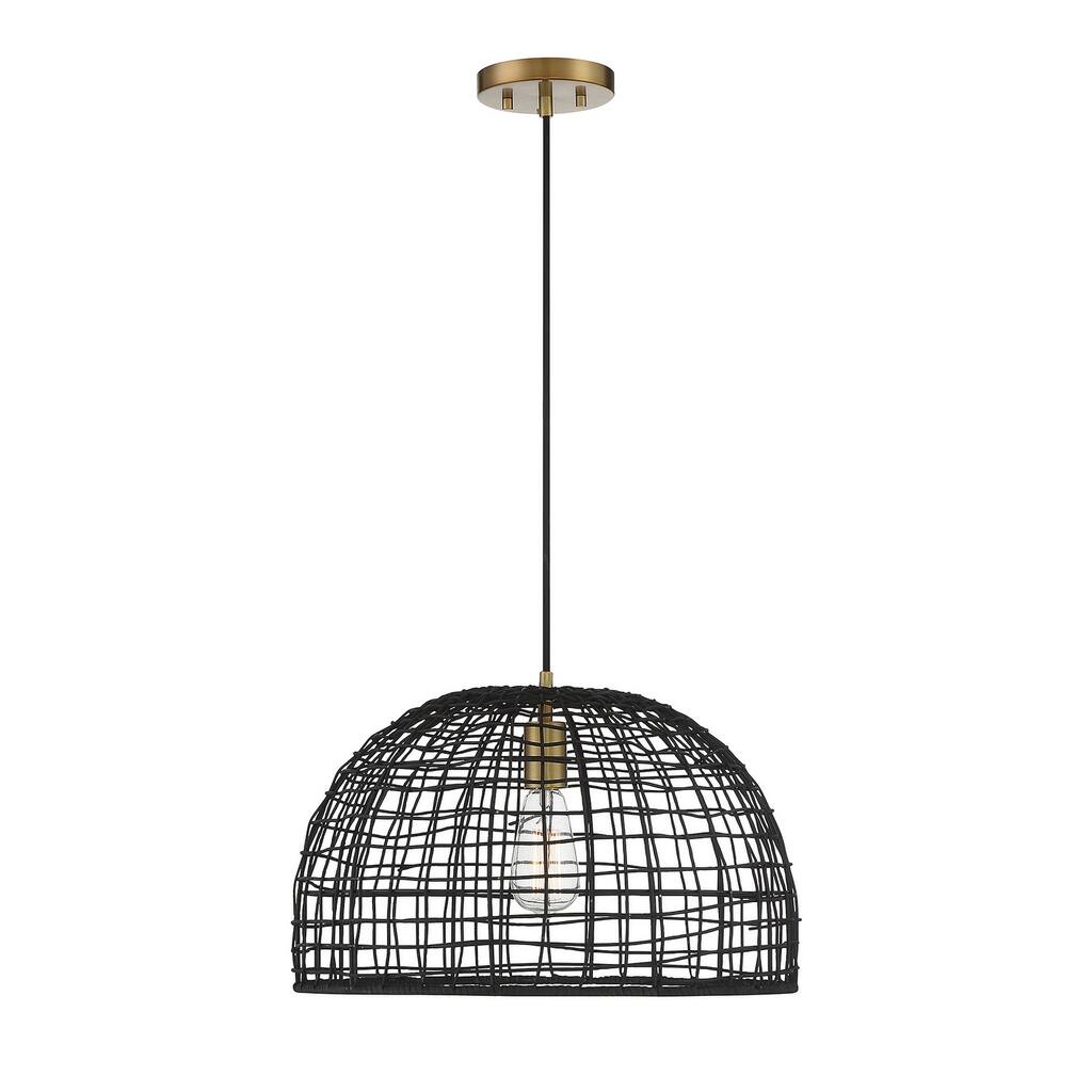 Madison One Light Pendant Black Rattan With A Natural Brass Socket - Exact Value