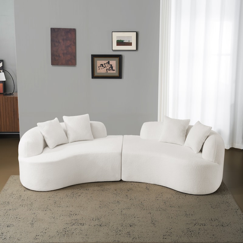 Curved Four Seater Full Compression Sponge Sofa,Teddy Velvet Fabric, No-Assembly Compact Sofa