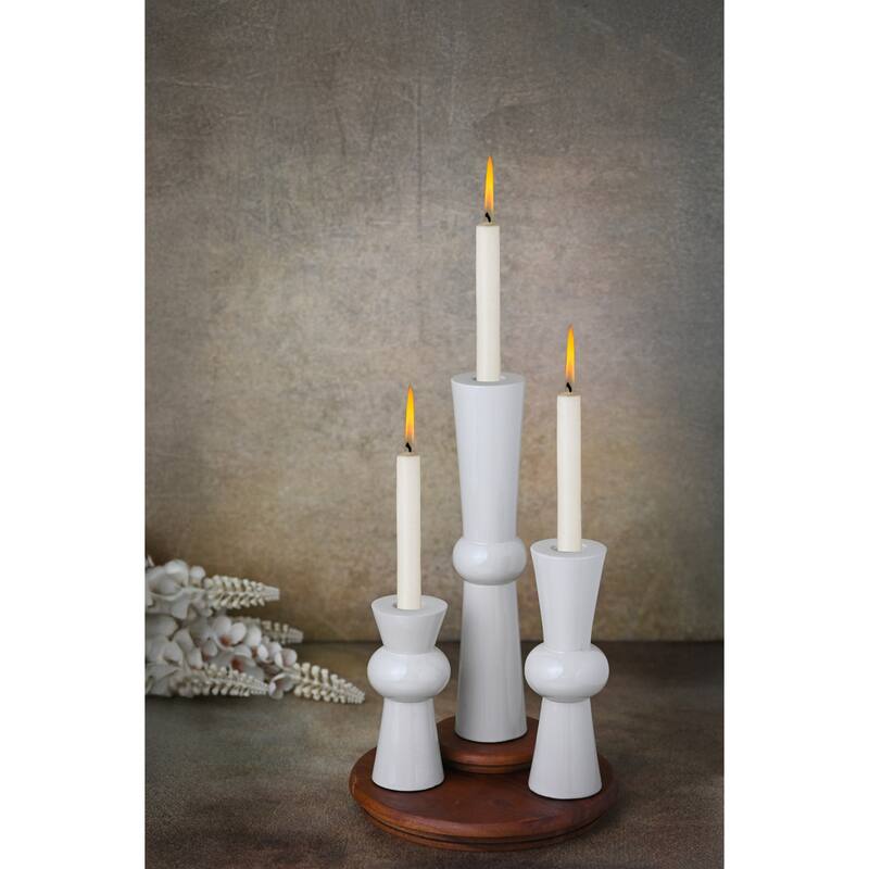 Small Rounded Neck Tapered Aluminum Candle Holder - 4.75" - White
