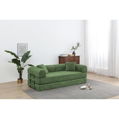 Convertible Sleeper Sofa Bed with Cylindrical Pillow - Corduroy Folding Mattress Couch with Fixed-Shape Frame