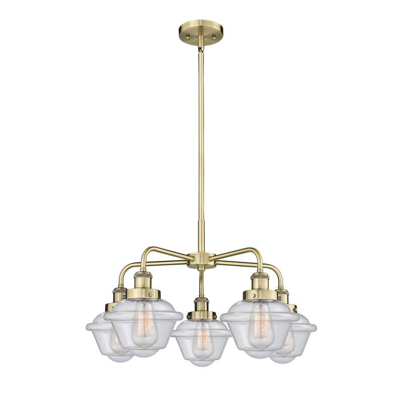 Innovations Lighting Oxford - 5 Light 25" Stem Hung Chandelier - Antique Brass/Seedy