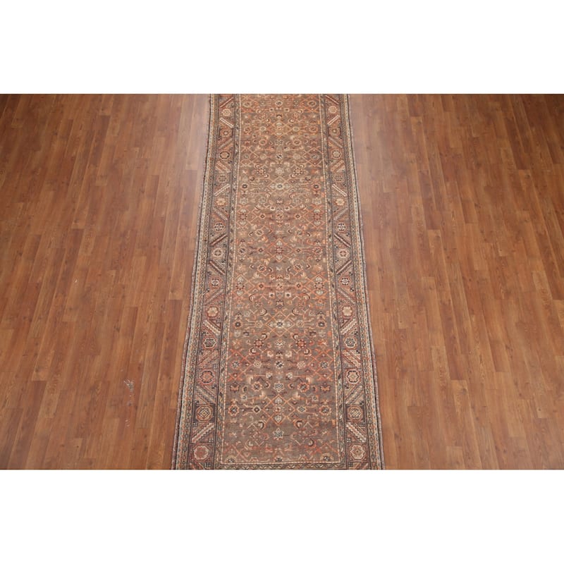 Hand Knotted Oriental 100% Wool Carpet Traditional All-Over Brown Malayer Runner Rug - 10' 8'' X 3' 5''