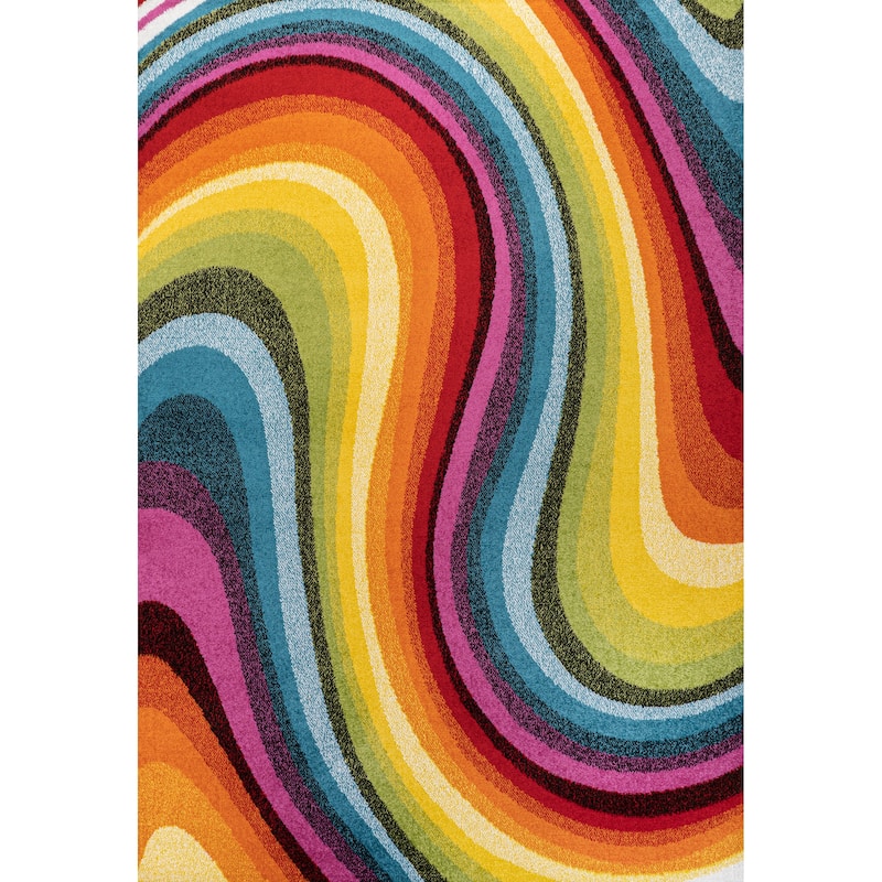 JONATHAN Y Prism Abstract Swirl Area Rug - 4 X 6 - Red/Yellow/Blue