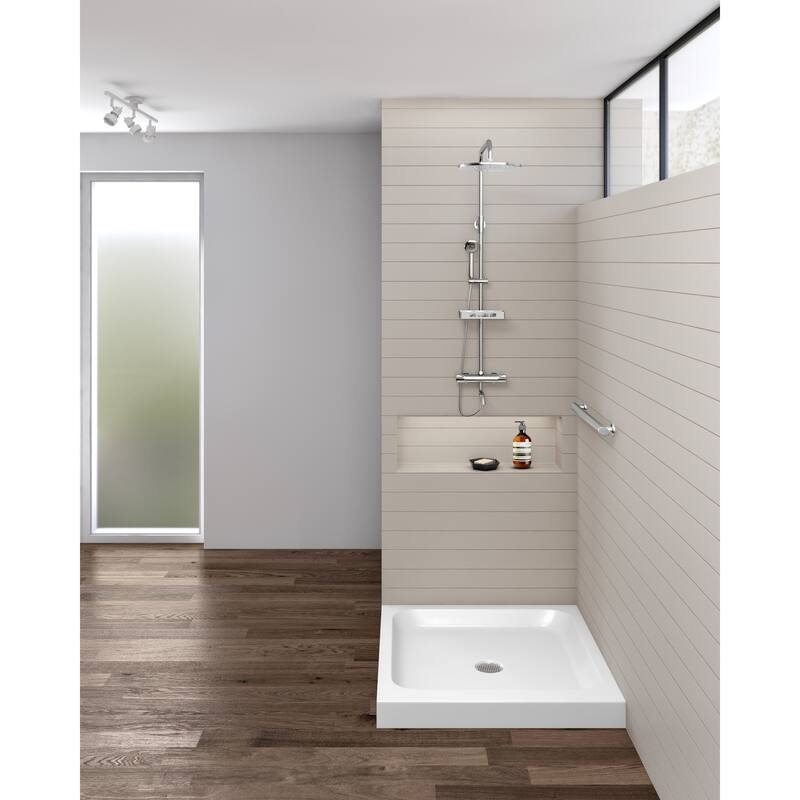 Fine Fixtures Double Threshold Acrylic Shower Base - Non-Slip Textured Surface Shower Floor Pan in White