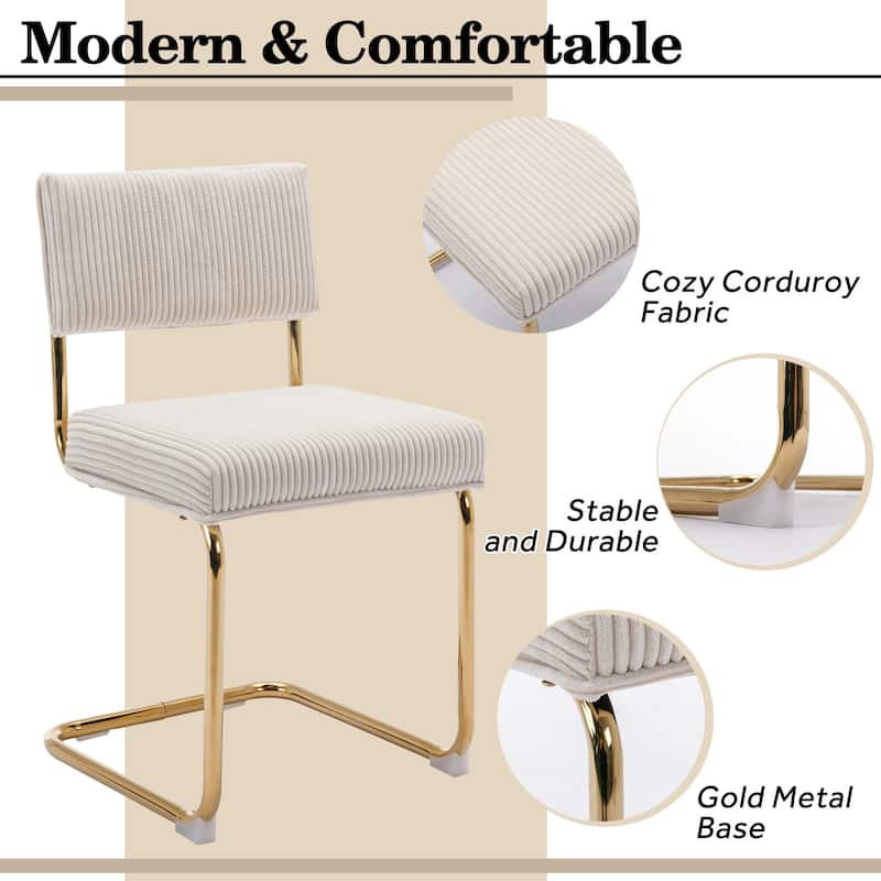 Mid Century Corduroy Dining Chairs with Gold Metal Base Set of 4