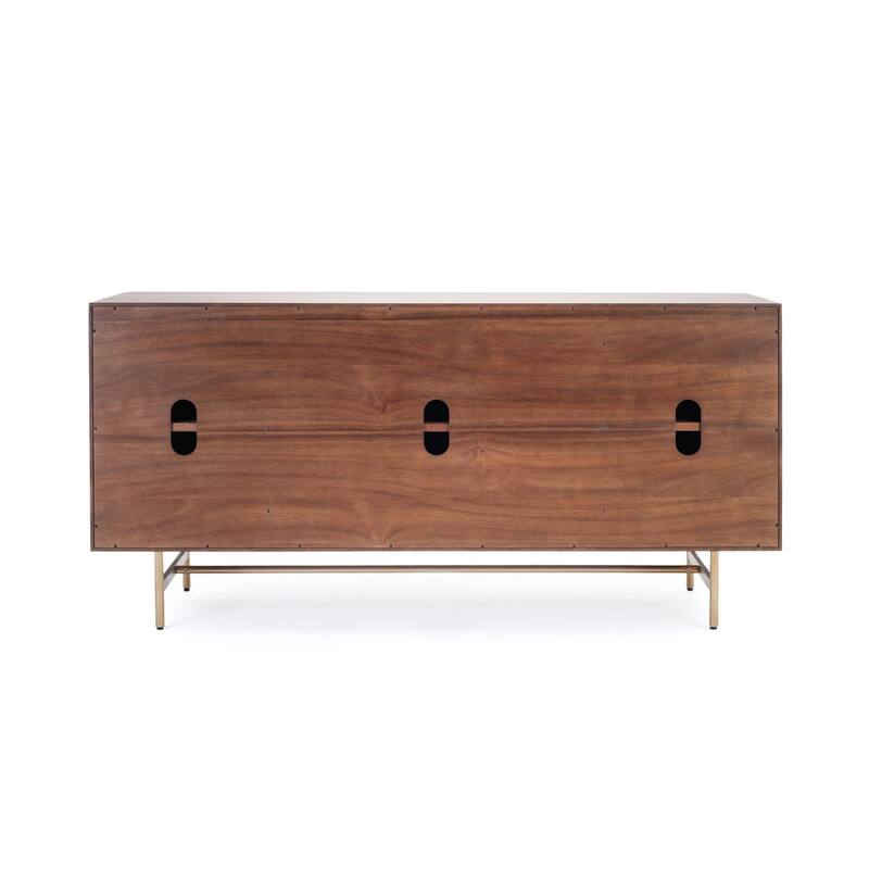 Studio London Celeste Walnut Sideboard with Ceramic Stone Doors Brass Metal Base