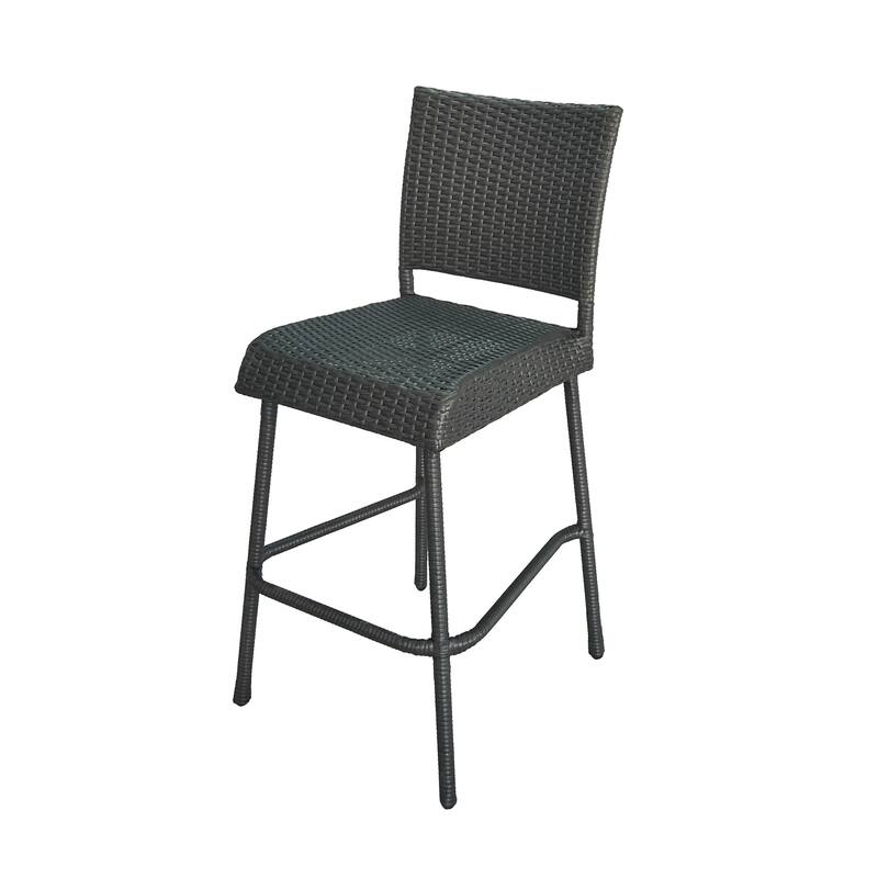 Roomfitters Outdoor PE Rattan Bar Stool Set of 2, 29'' Armless Counter Chairs with Backrest and Footrest