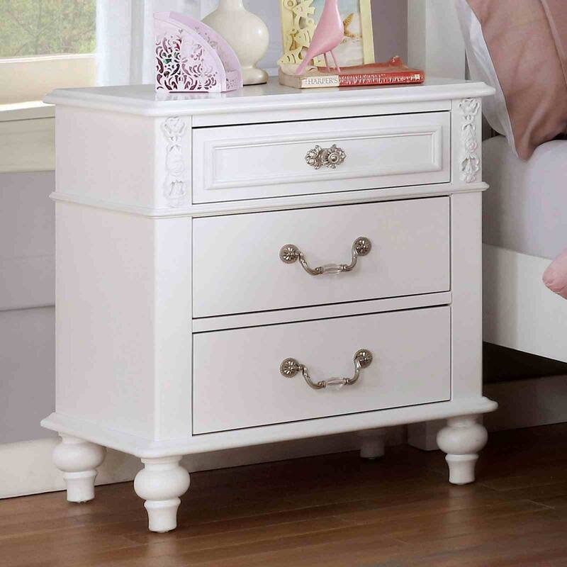 White Finish Traditional Bedroom Furniture Set with USB Bed Nightstand Dresser Mirror Chest