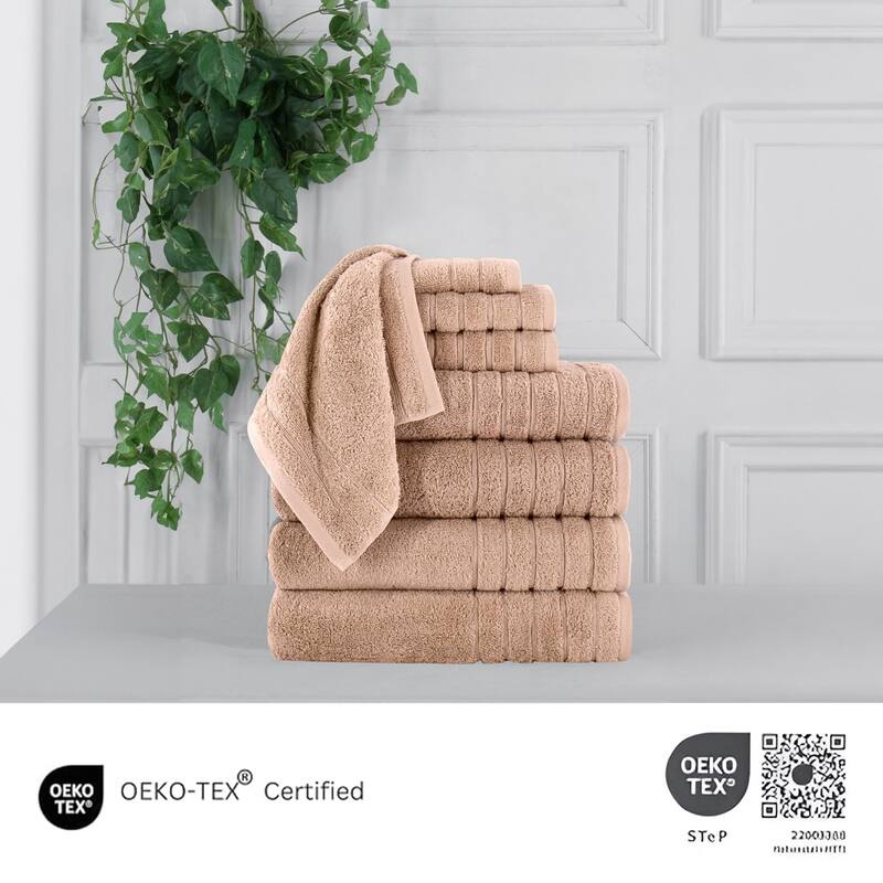 Towels Beyond 8 Piece Turkish Cotton Towel Set 670 GSM Washcloth, Hand & Bath Towel