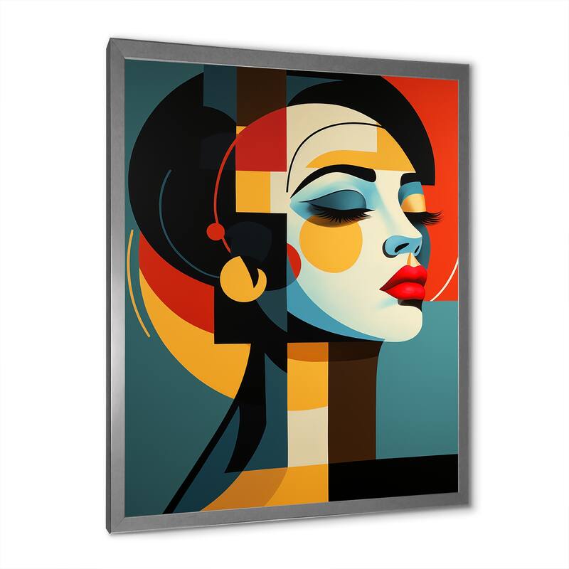 Designart "Geometric Art Deco Portrait Of Gracious Woman" Fashion Woman Framed Wall Art Prints