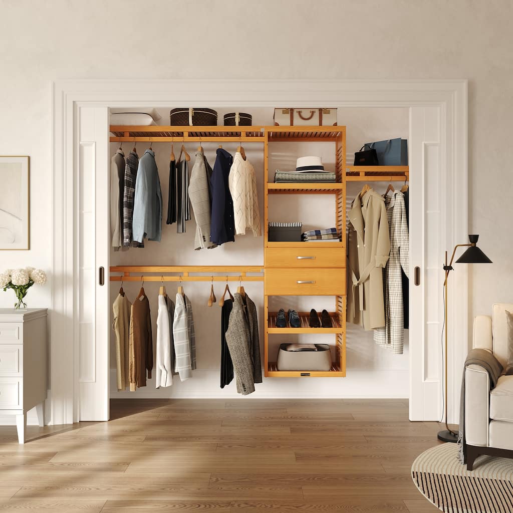 John Louis Home Solid Wood Reach-In Simplicity Closet System with 2-Drawers Honey Maple