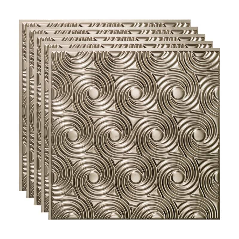 FASÄDE Cyclone Decorative Vinyl 2ft x 2ft Glue Up Ceiling Panel in Brushed Nickel (5 Pack) - 5 Pack - Brushed Nickel