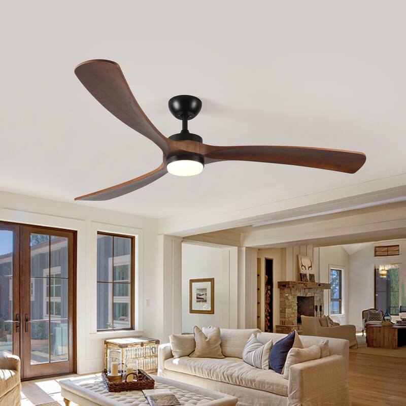 Modern Ceiling Fan Light with Lighting and 3 Wooden Blades, 6 Speed Adjustment for Bedroom and Living Room - Antique brown