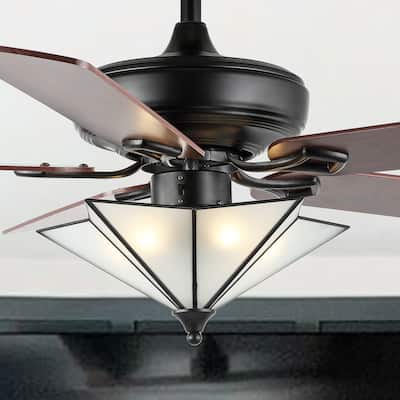 Moravia 52" 5-Light Farmhouse Rustic Iron Star Shade LED Ceiling Fan With Remote, Black by JONATHAN Y