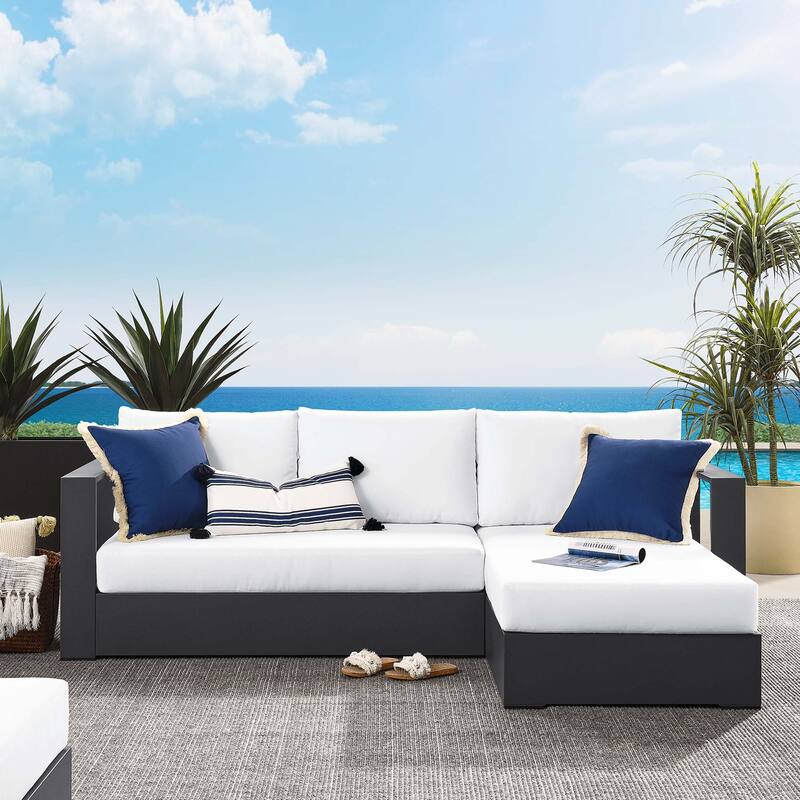 Tahoe Patio Aluminum 2-Piece Right-Facing Chaise Sectional Sofa Set - White