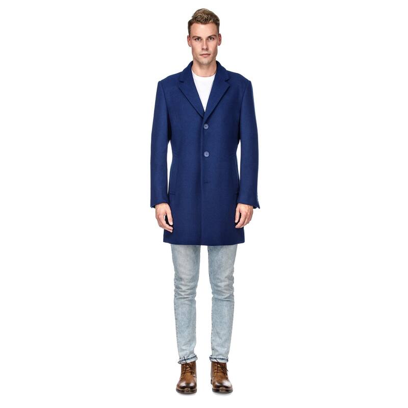 Men's Single Breasted Wool Blend Coats - Indigo - XL