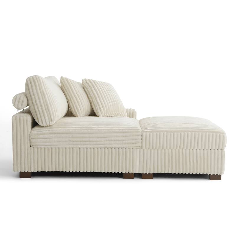 Modular Armchair and Ottoman Set with Adjustable Headrest, Flannel Upholstery